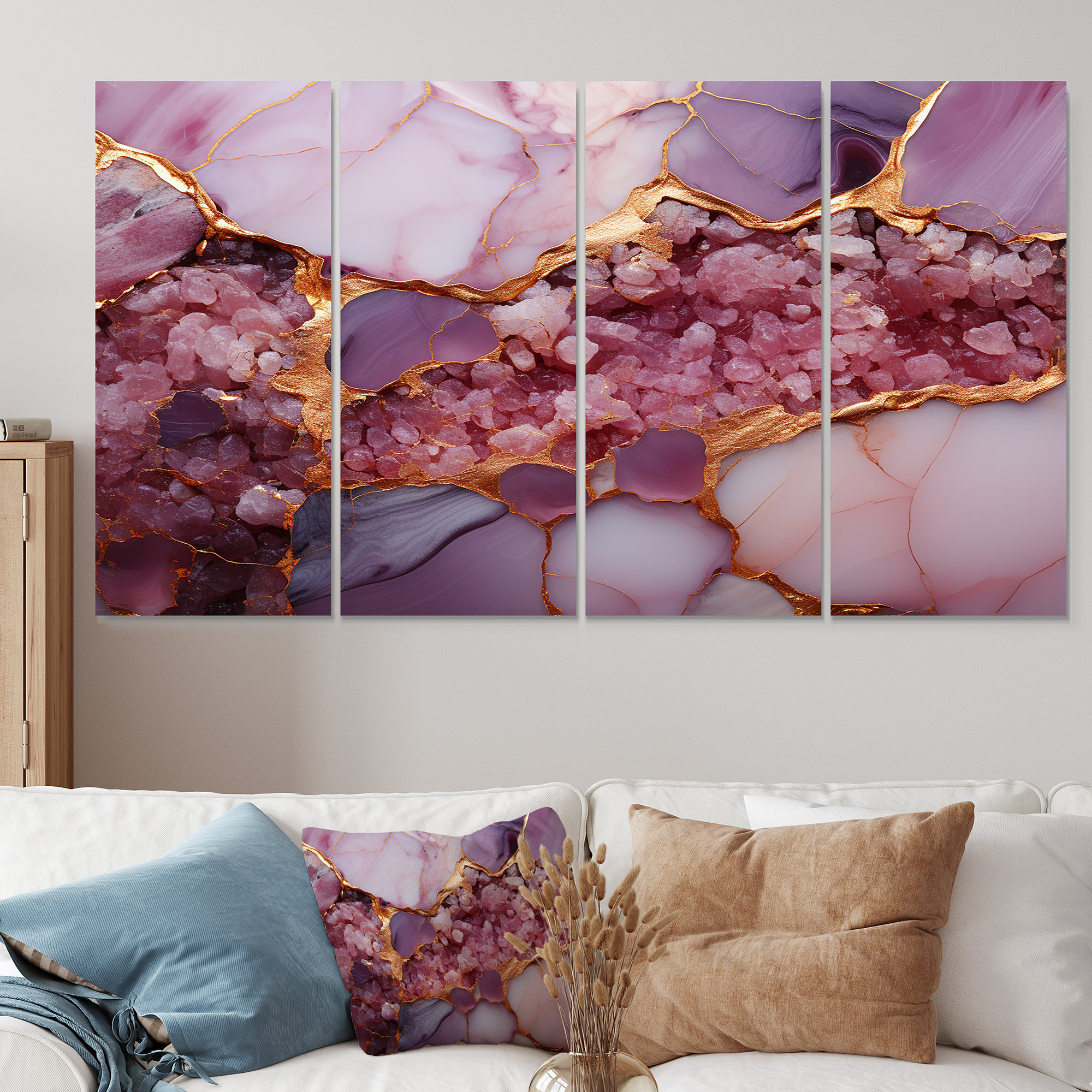 Mercer41 Pink And Gold Marble Agate River IV - Abstract 4 Piece